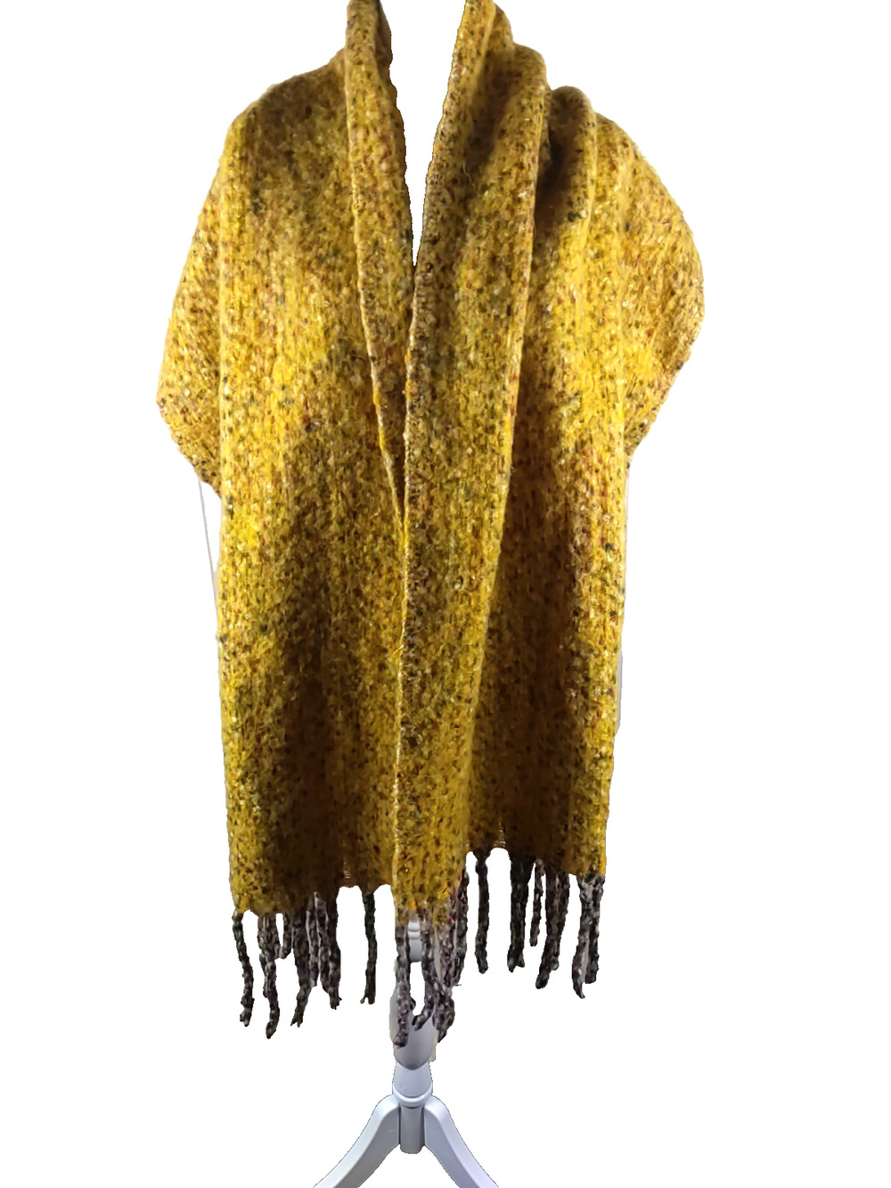 Rectangle Large Warm Scarf 37 X 20 Tan Orange Black Fringe